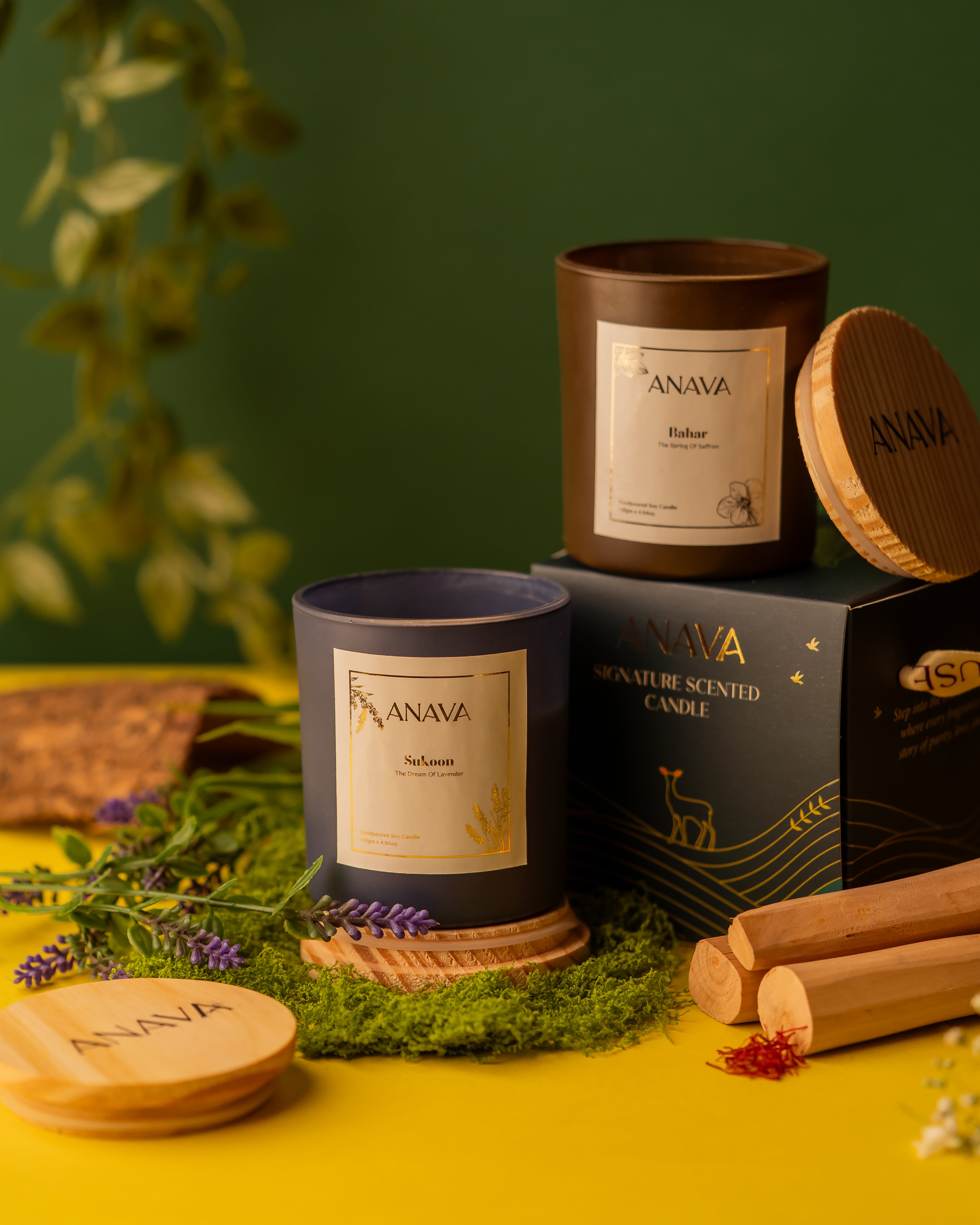 Sukoon &amp; Bahar Duo – Lavender &amp; Saffron-Sandalwood In a Jar- Soy Wax Candle