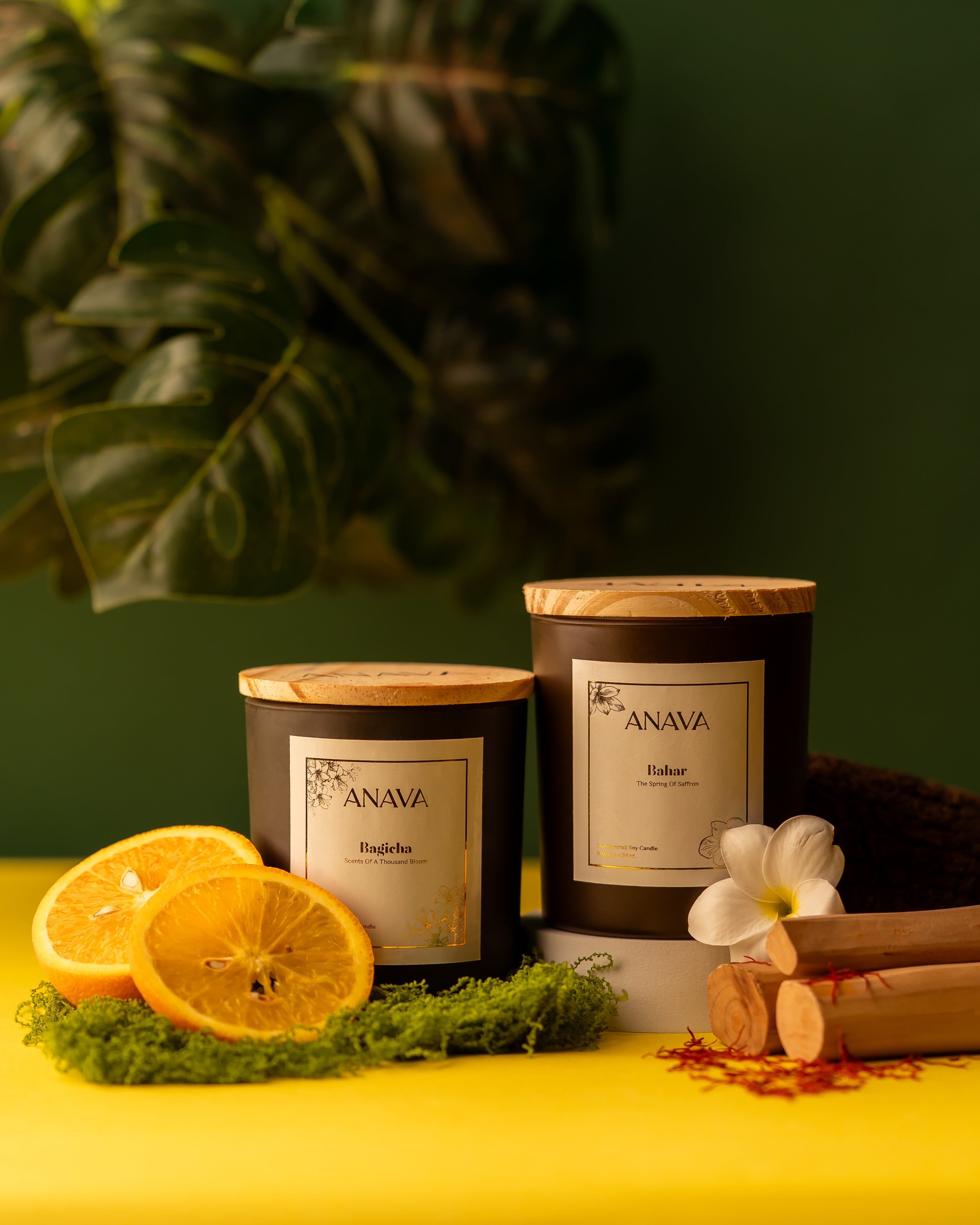 Bahar &amp; Bagicha Duo – Saffron &amp; Sandalwood, Floral Blossoms In a Jar- Soy Wax Candle