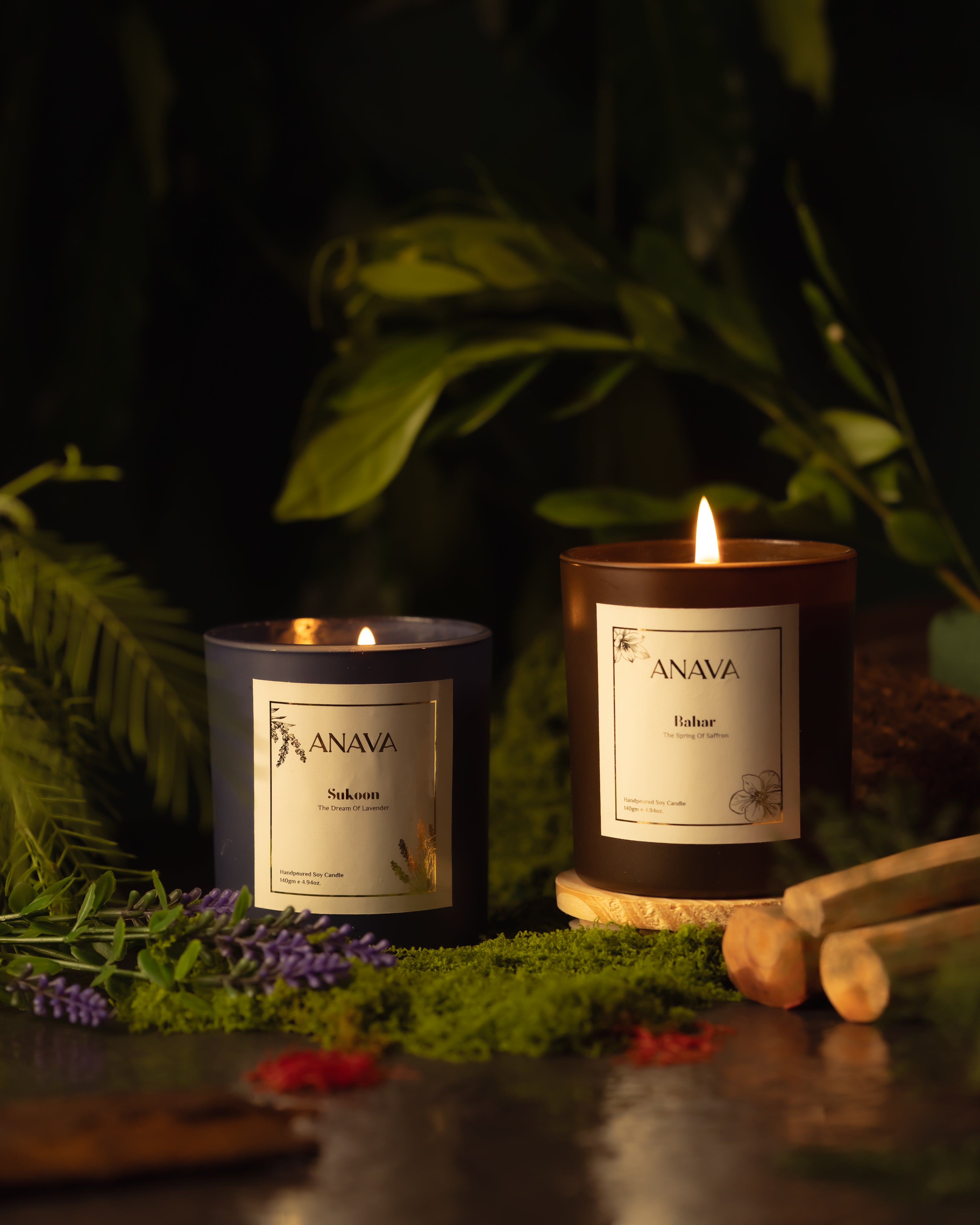 Sukoon &amp; Bahar Duo – Lavender &amp; Saffron-Sandalwood In a Jar- Soy Wax Candle
