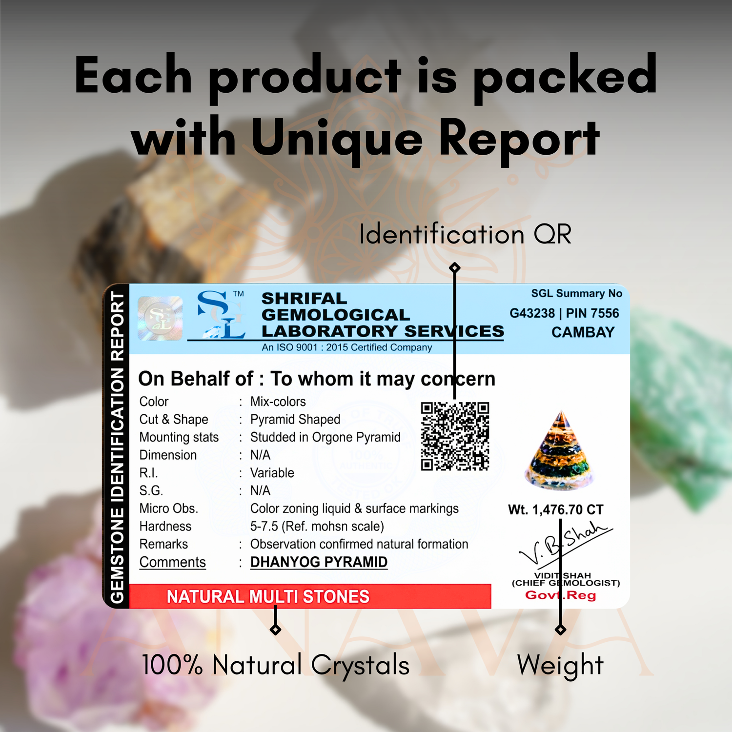 Kanakdhara Dhan Yog  Pyramid With Selenite Base | Money Magnet (Attract Wealth &amp; Prosperity) | 100% Natural and Lab Certified