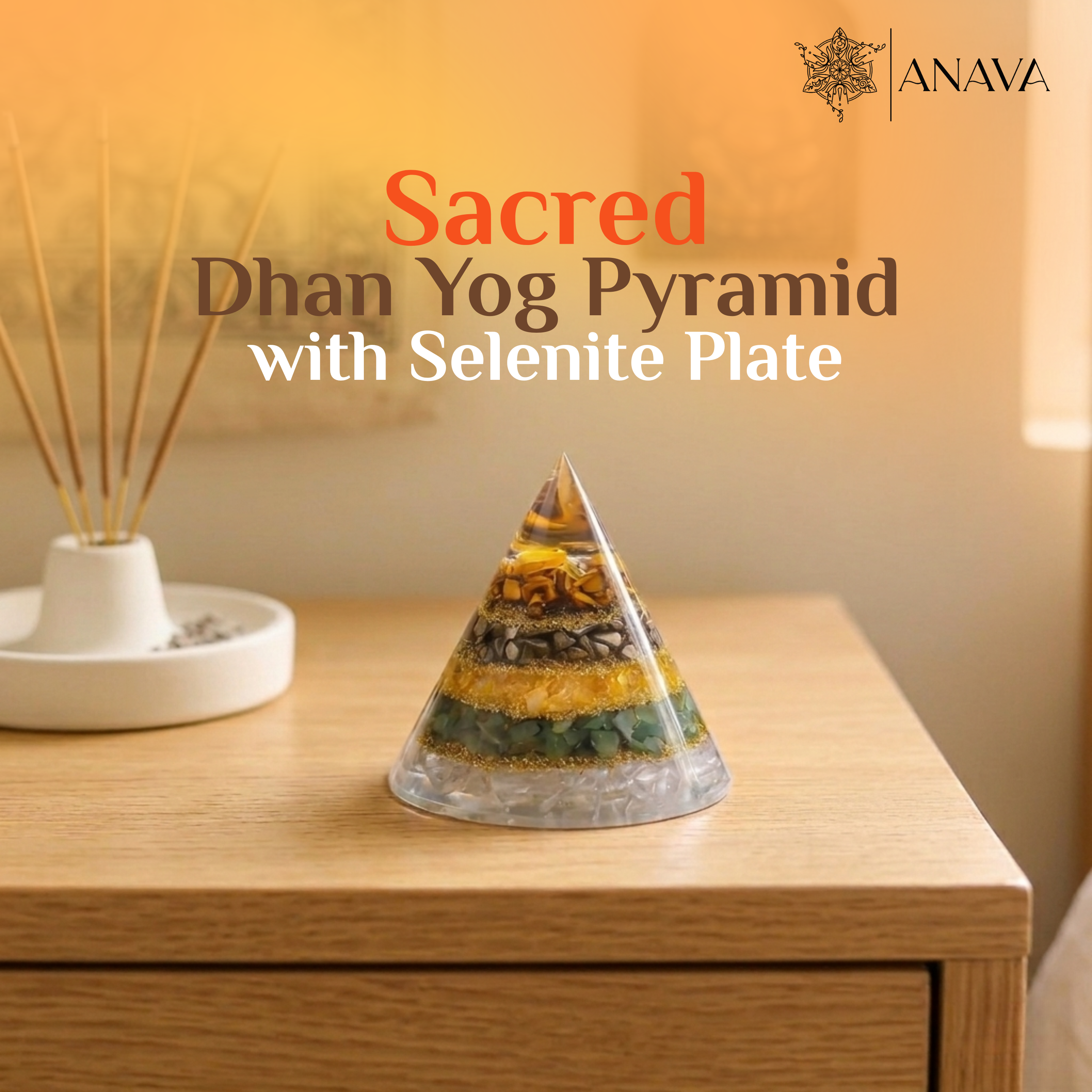 Kanakdhara Dhan Yog  Pyramid With Selenite Base | Money Magnet (Attract Wealth &amp; Prosperity) | 100% Natural and Lab Certified