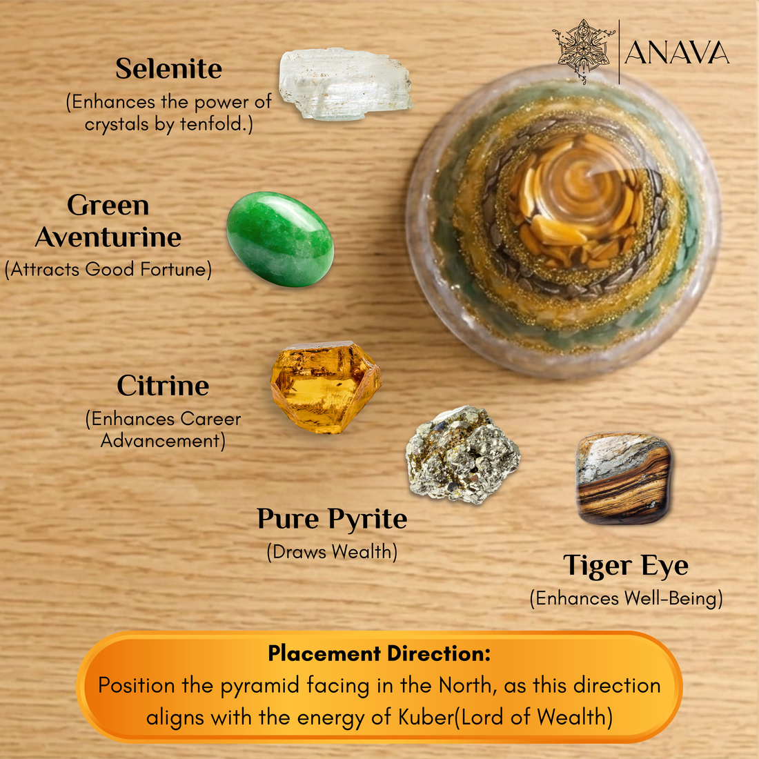 Kanakdhara Dhan Yog  Pyramid With Selenite Base | Money Magnet (Attract Wealth &amp; Prosperity) | 100% Natural and Lab Certified