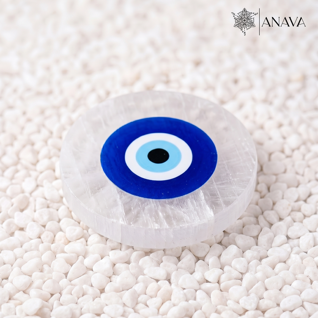 Selenite Evil Eye Charger Plate: Protection &amp; Purification