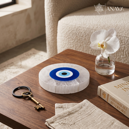 Selenite Evil Eye Charger Plate: Protection &amp; Purification