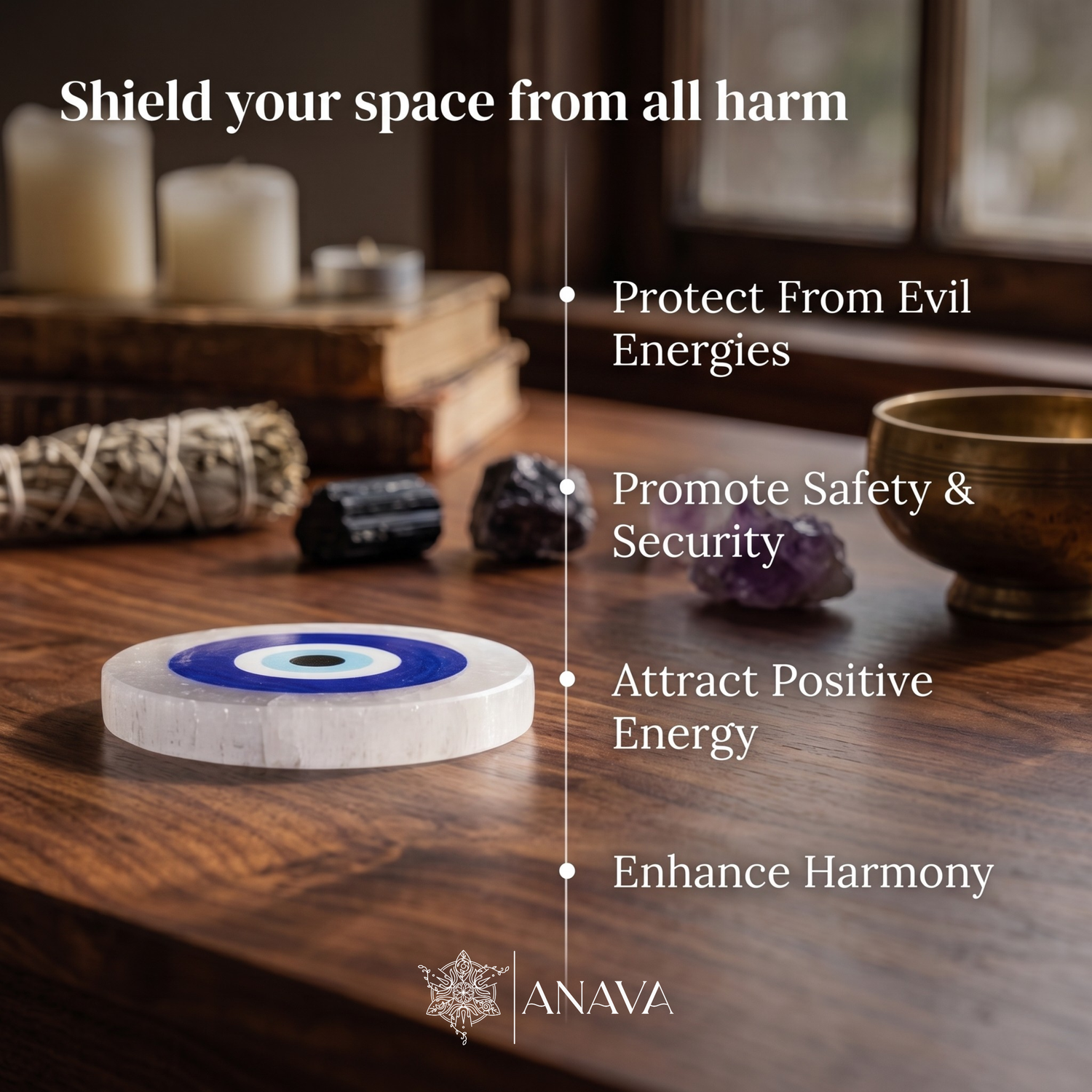 Selenite Evil Eye Charger Plate: Protection &amp; Purification