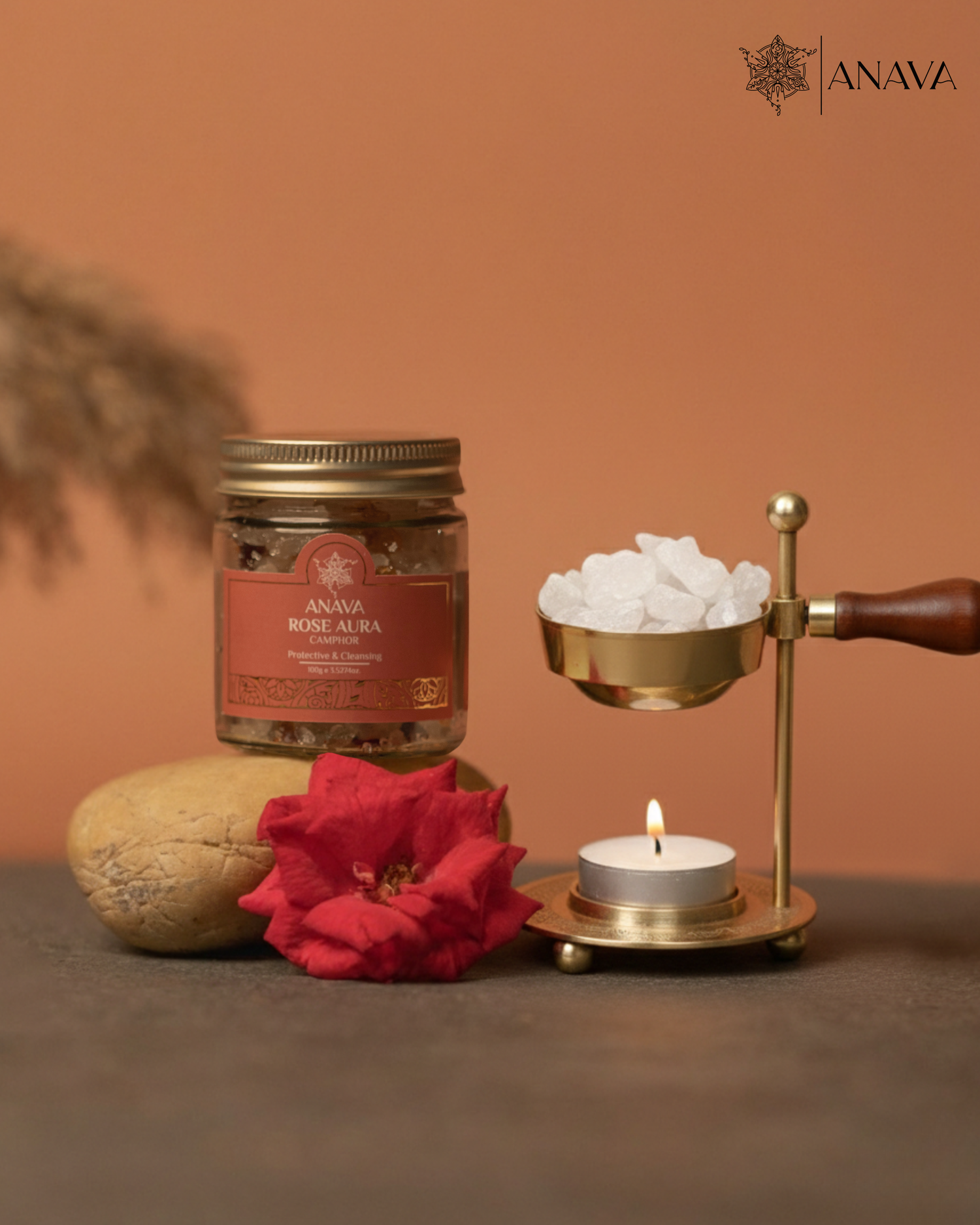 Anchor Diffuser Set- Combo Pack (Zenith Brass Diffuser + Rose/Sandalwood/Vanilla Camphor Blend- 50gm)