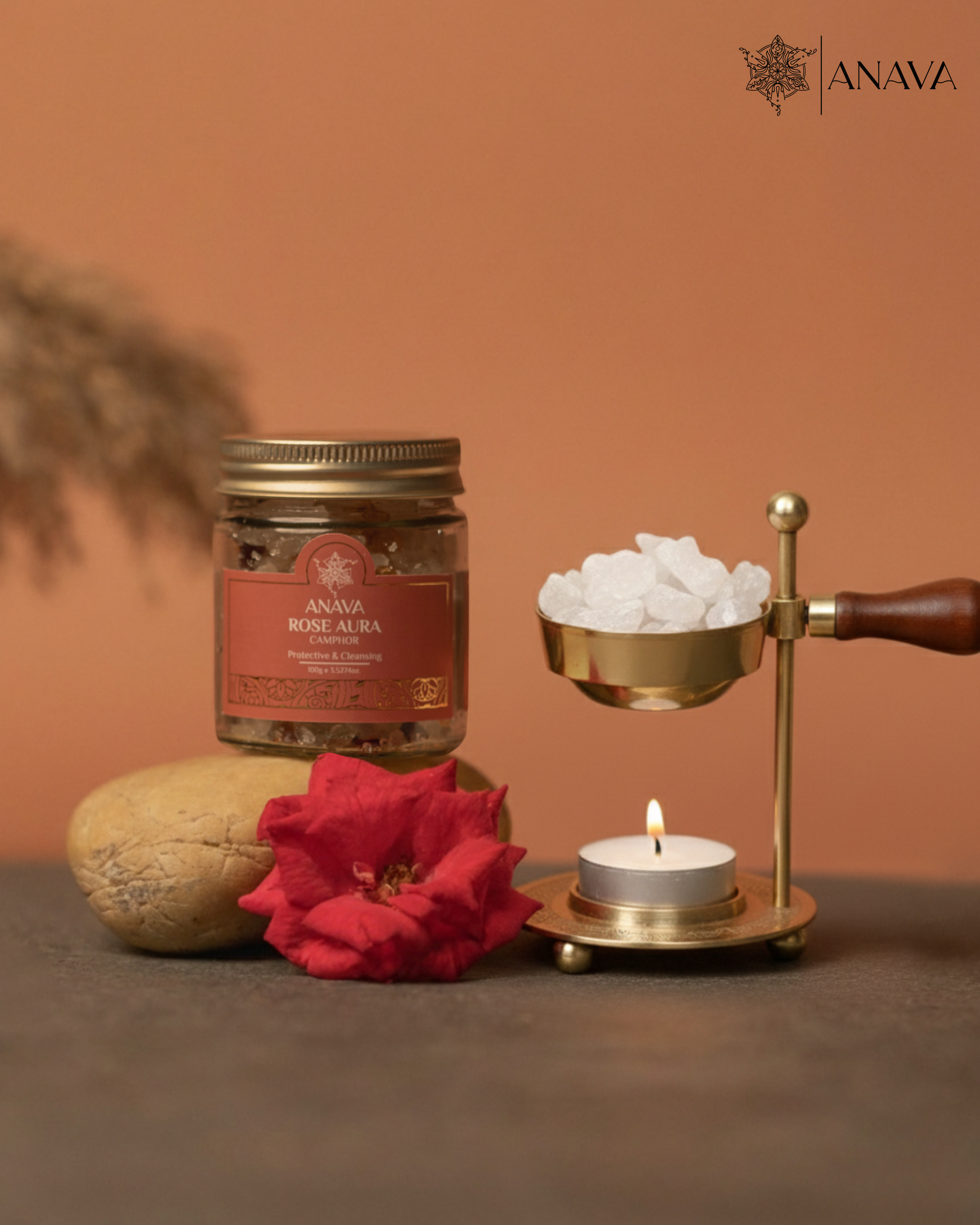 Anchor Diffuser Set- Combo Pack (Zenith Brass Diffuser + Rose/Sandalwood/Vanilla Camphor Blend- 50gm)