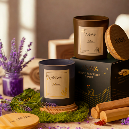 Sukoon &amp; Bahar Duo – Lavender &amp; Saffron-Sandalwood In a Jar- Soy Wax Candle