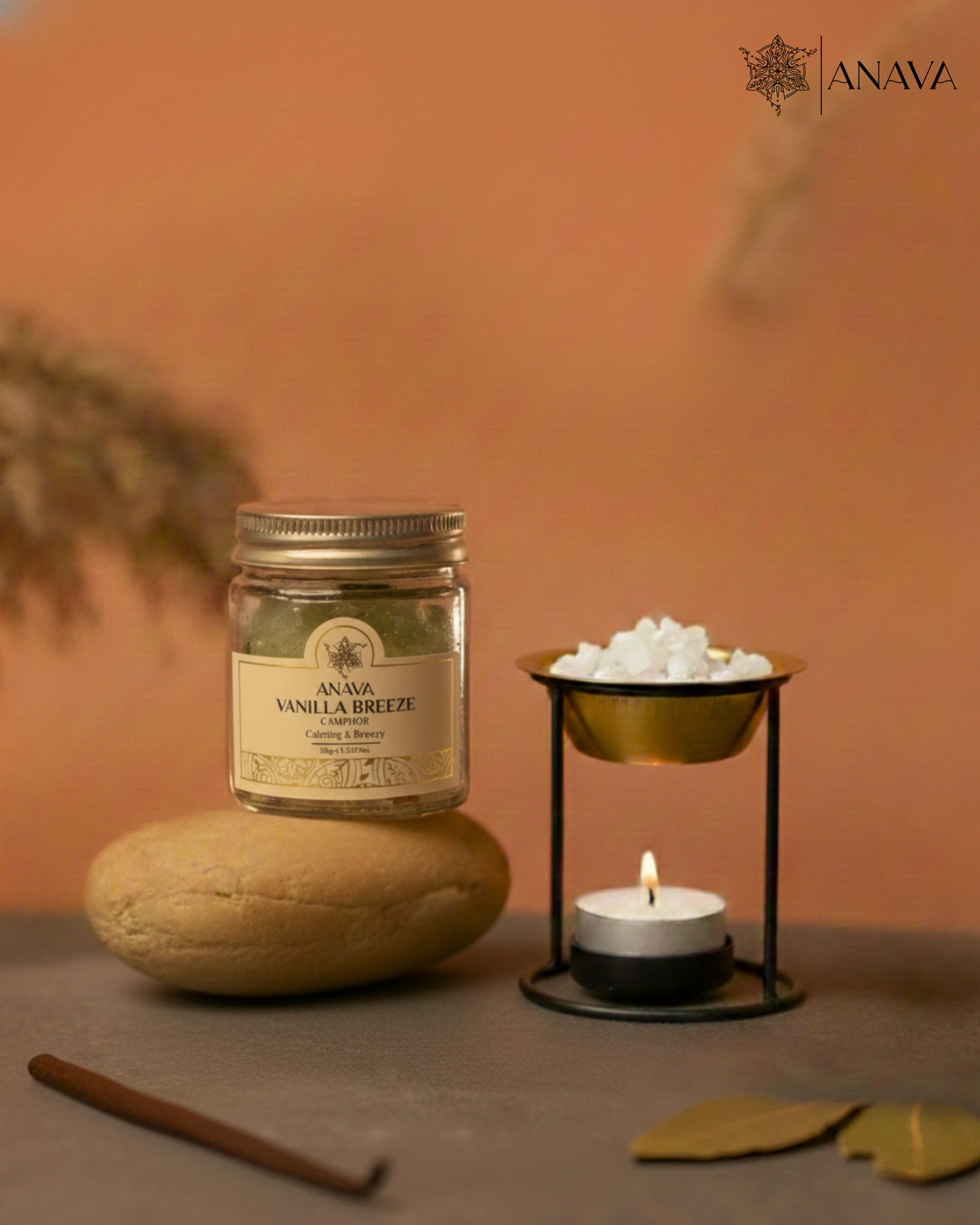 Eternal Diffuser Set - Aura Rise Brass Diffuser with Rose/Sandalwood/Vanilla Camphor Blend -50gm