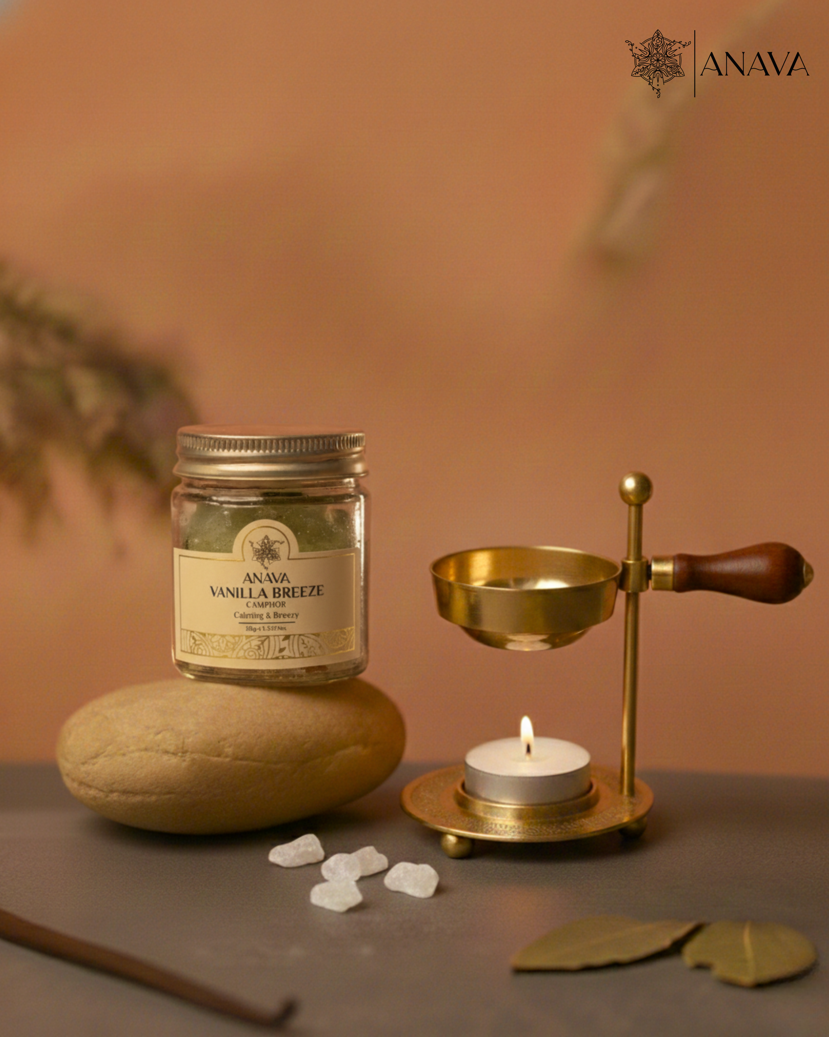 Anchor Diffuser Set- Combo Pack (Zenith Brass Diffuser + Rose/Sandalwood/Vanilla Camphor Blend- 50gm)