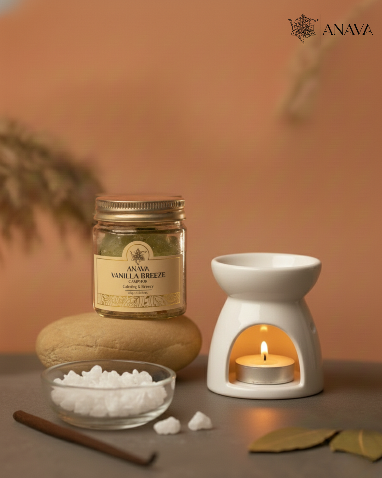 Blissful Aura Diffuser Set- Combo Pack (Ceramic Diffuser + Rose/Sandalwood/Vanilla Camphor Blend-50gm)