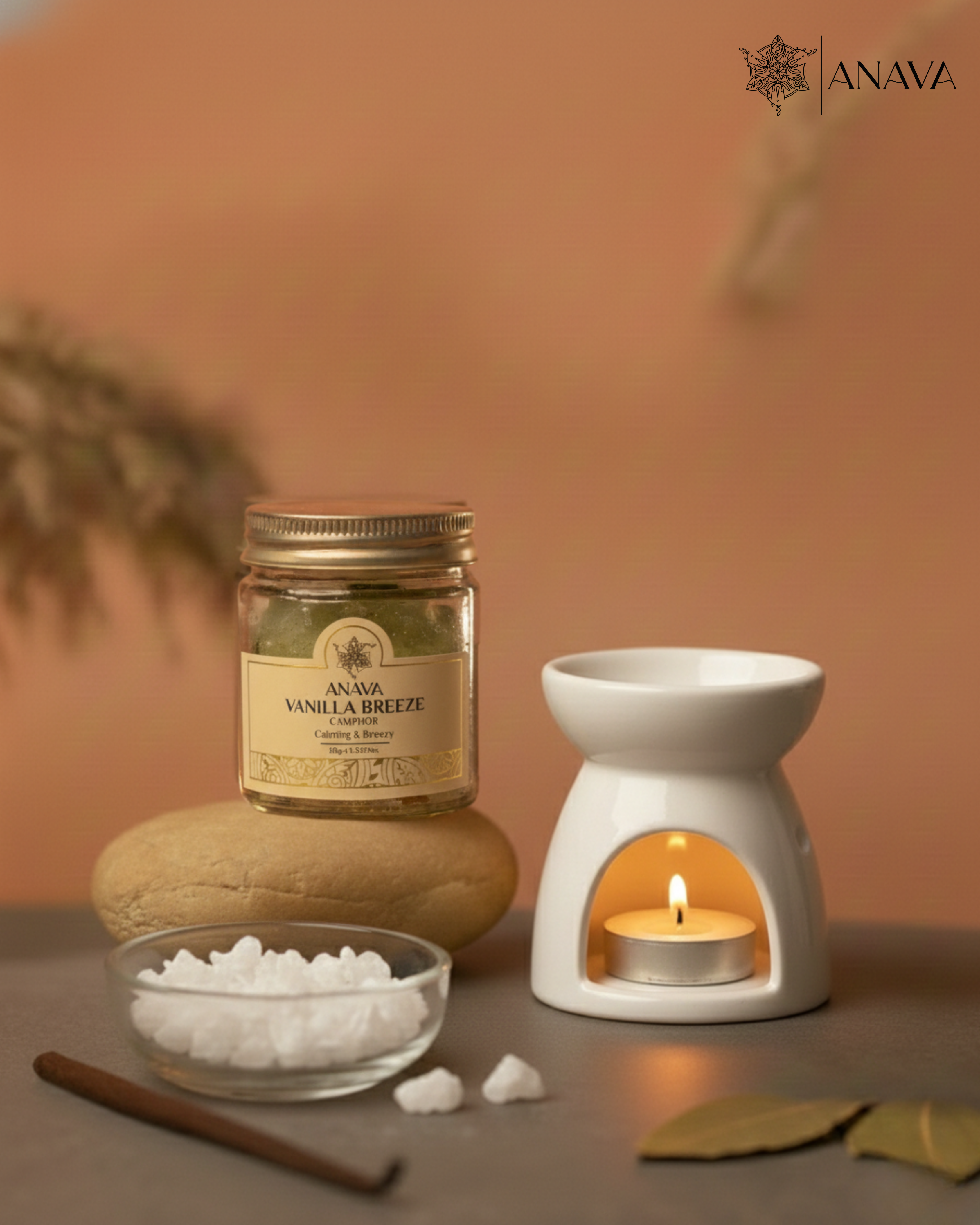 Blissful Aura Diffuser Set- Combo Pack (Ceramic Diffuser + Rose/Sandalwood/Vanilla Camphor Blend-50gm)