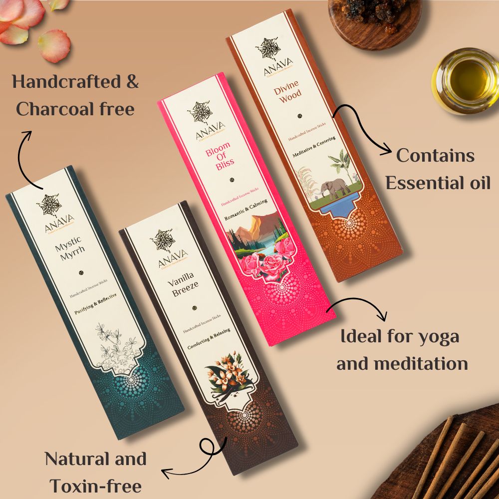Nirvana Zen Incense/Agarbatti Sticks for Pooja- Pack of 4(240 Sticks) + 4 Free Stands- Oudh, Vanilla, Rose &amp; Myrrh